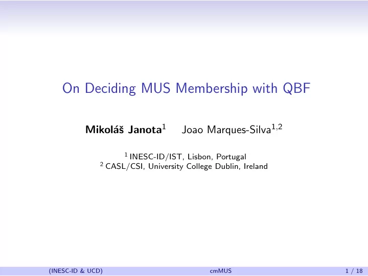 on deciding mus membership with qbf