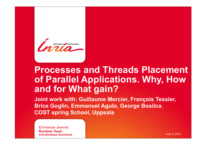 processes and threads placement of parallel applications