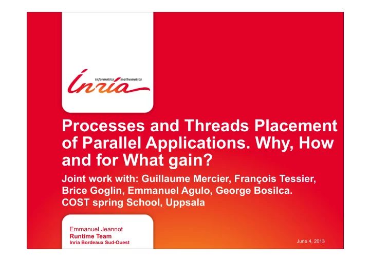 processes and threads placement of parallel applications