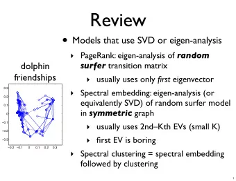 Review  Models that use SVD or eigen-analysis  PageRank: eigen-analysis of random  dolphin