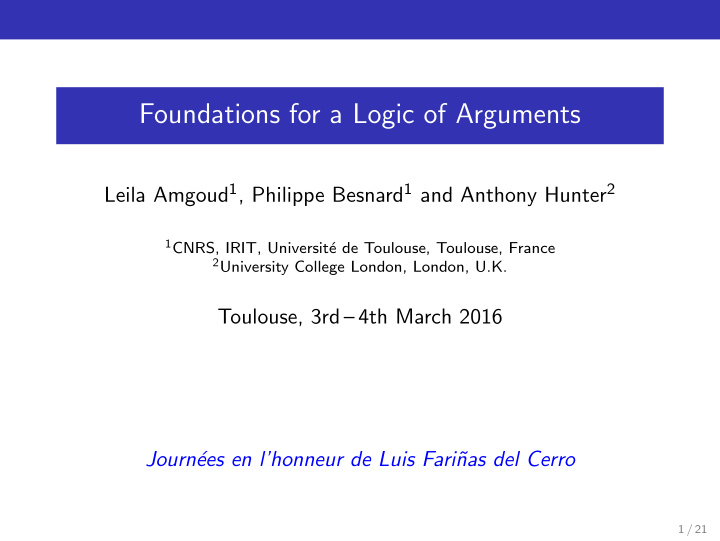 foundations for a logic of arguments