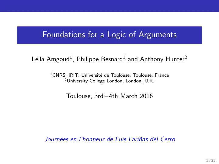 foundations for a logic of arguments
