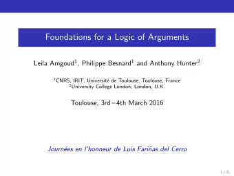 Foundations for a Logic of Arguments Leila Amgoud 1 , Philippe Besnard 1 and Anthony Hunter 2 1