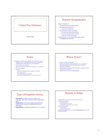 Syntactic Grammaticality  Doesnt depend on  Context Free Grammars   Having heard the sentence