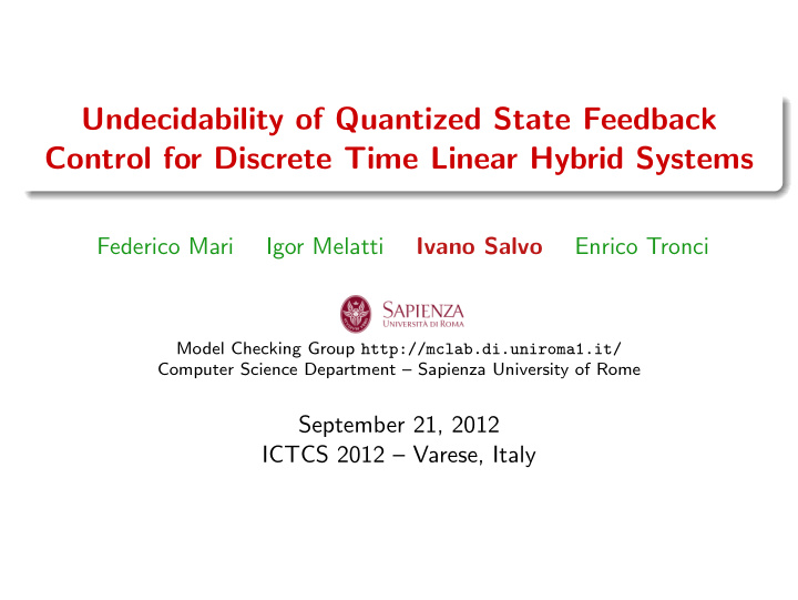 undecidability of quantized state feedback control for