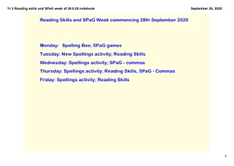 Reading Skills and SPaG Week commencing 28th September 2020  Monday: Spelling Bee; SPaG games