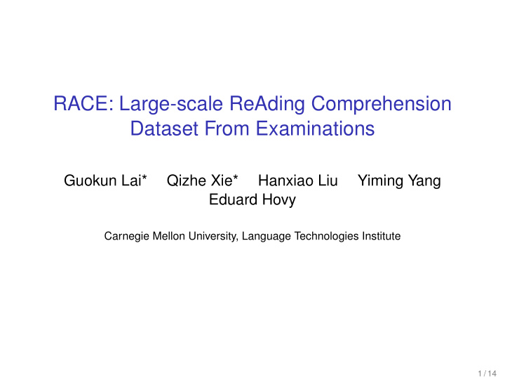 race large scale reading comprehension dataset from