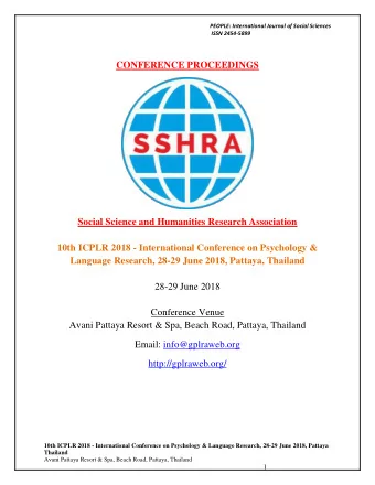 CONFERENCE PROCEEDINGS  Social Science and Humanities Research Association  10th ICPLR 2018 -