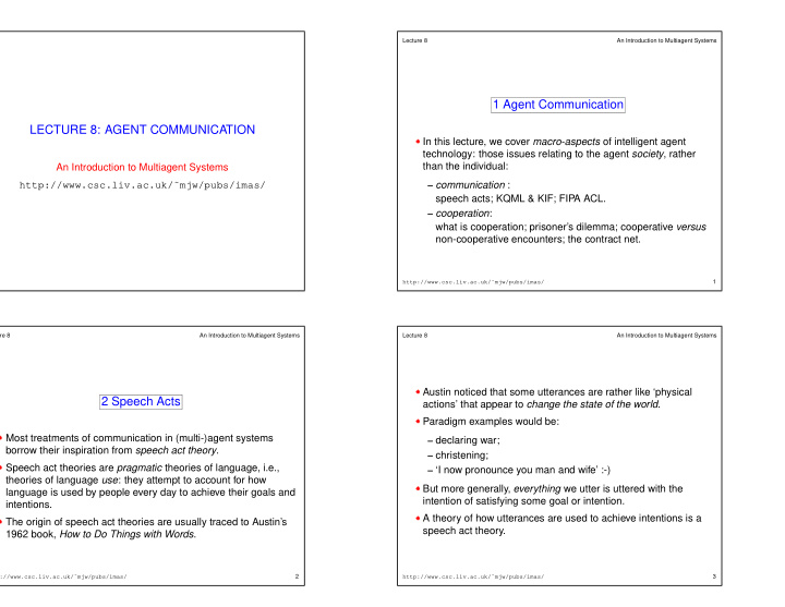 1 agent communication lecture 8 agent communication