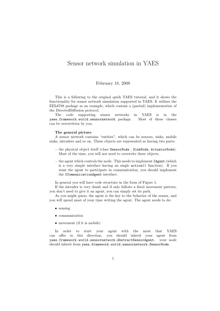 sensor network simulation in yaes
