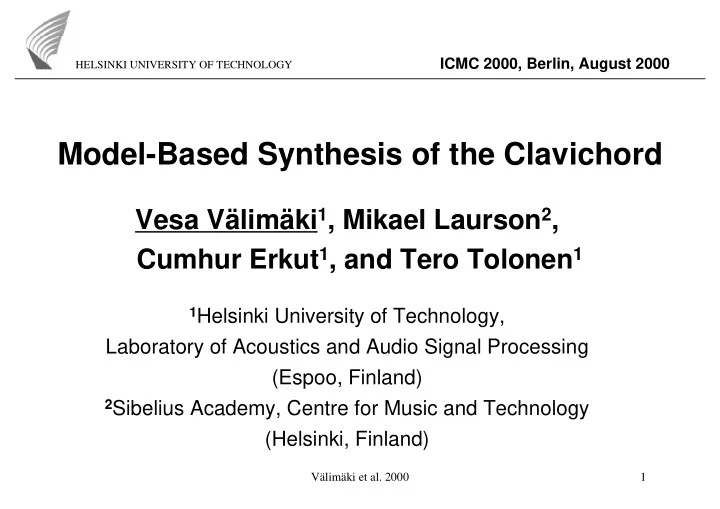 model based synthesis of the clavichord