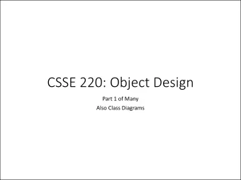 CSSE 220: Object Design  Part 1 of Many  Also Class Diagrams  Designing Classes  Programs