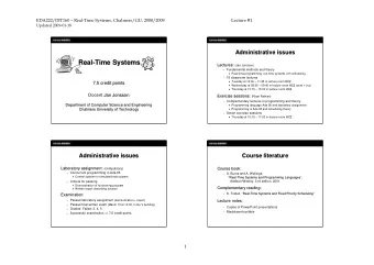 Real  Real-  -Time Systems  Time Systems Lectures: (Jan Jonsson)  Lectures  Fundamental methods