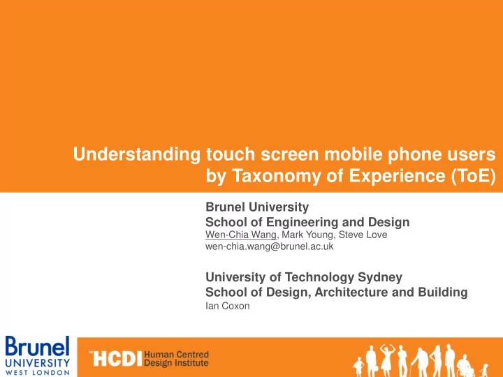 by taxonomy of experience toe