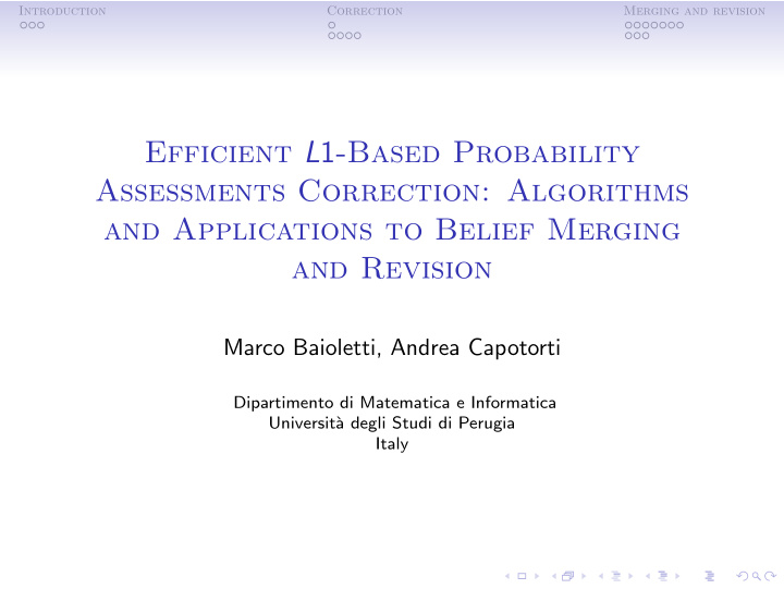 efficient l 1 based probability assessments correction