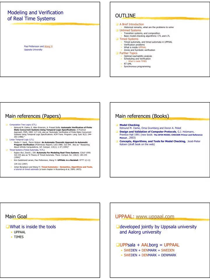 modeling and verification outline of real time systems