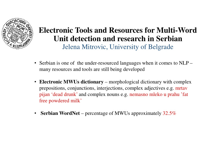 electronic tools and resources for multi word unit