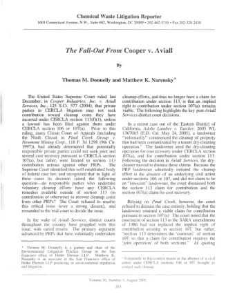 The Fall-Out From Cooper v. Avian  By Thomas M. Donnelly and Matthew K. Narensky*  The United