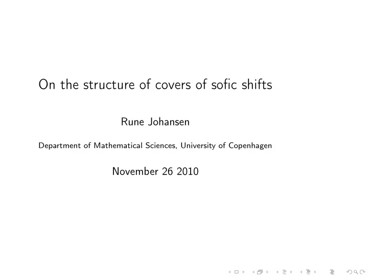 on the structure of covers of sofic shifts