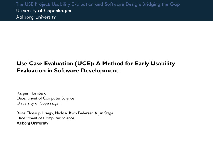 use case evaluation uce a method for early usability