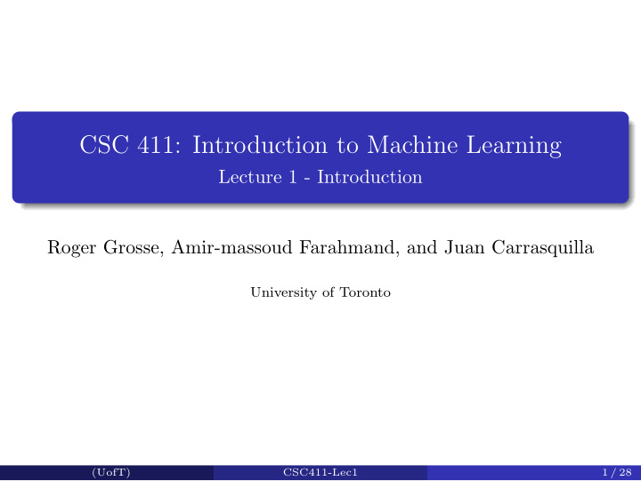 csc 411 introduction to machine learning