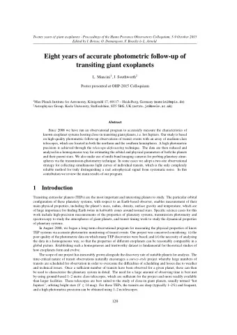 Eight years of accurate photometric follow-up of  transiting giant exoplanets L. Mancini 1 , J.
