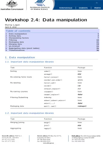 Workshop 2.4: Data manipulation  Murray Logan  April 9, 2016  Table of contents  1  Data