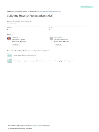 Scripting Success (Presentation slides) Article in SSRN Electronic Journal  January 2013  DOI: