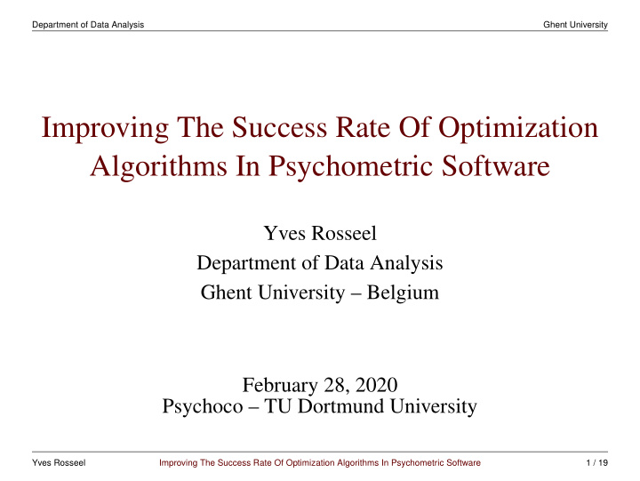 improving the success rate of optimization algorithms in