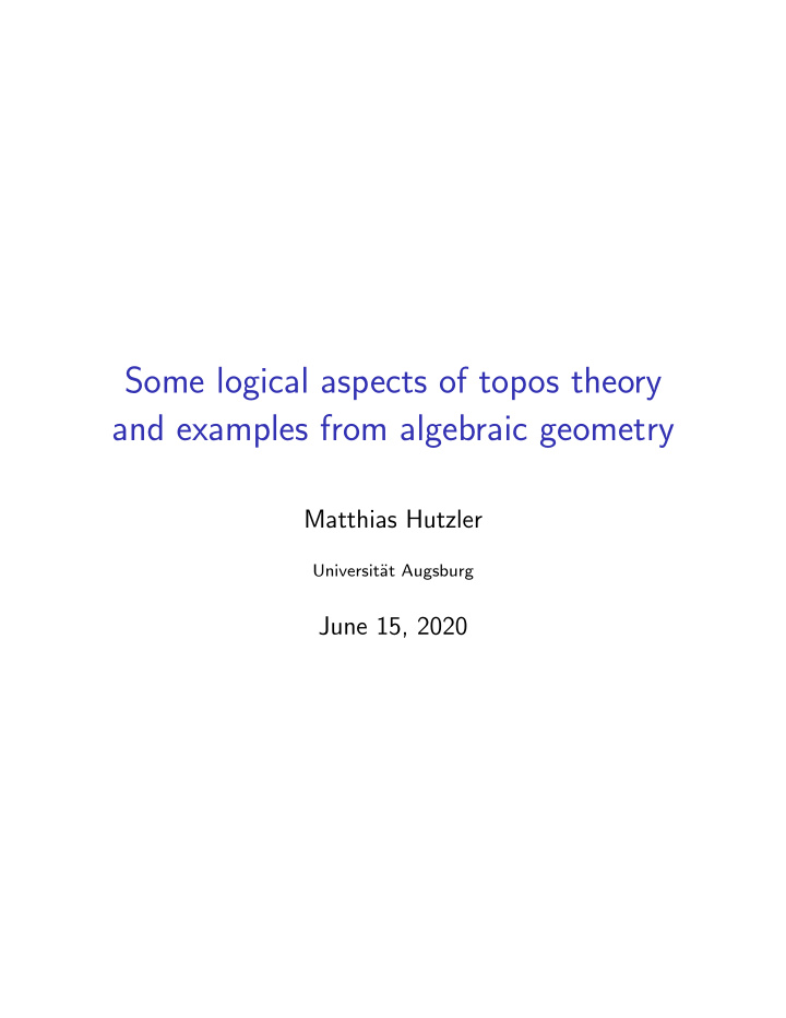 some logical aspects of topos theory and examples from