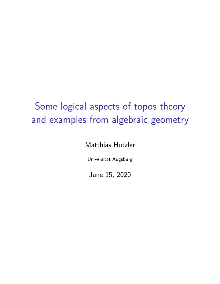 some logical aspects of topos theory and examples from