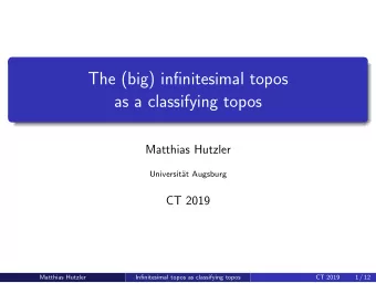 The (big) infinitesimal topos  as a classifying topos  Matthias Hutzler  Universit  at Augsburg