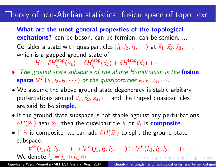 theory of non abelian statistics fusion space of topo exc