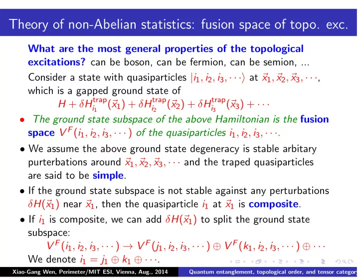 theory of non abelian statistics fusion space of topo exc