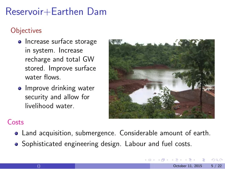 reservoir earthen dam