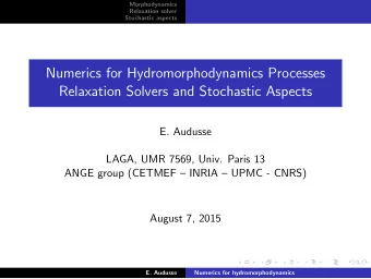 Numerics for Hydromorphodynamics Processes  Relaxation Solvers and Stochastic Aspects  E. Audusse