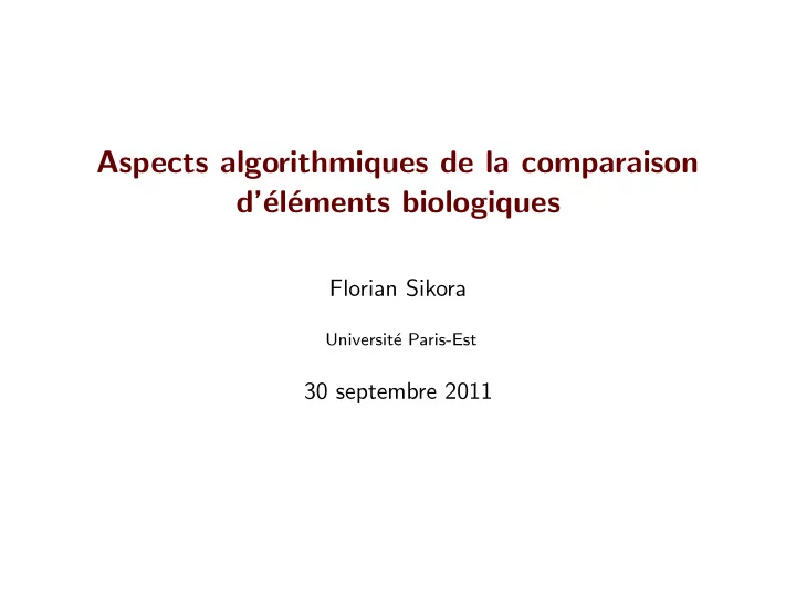 aspects algorithmiques de la comparaison d el ements