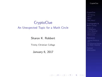 CryptoClue  Cryptography &amp;  Math Circles  An Unexpected Topic for a Math Circle  Basics of