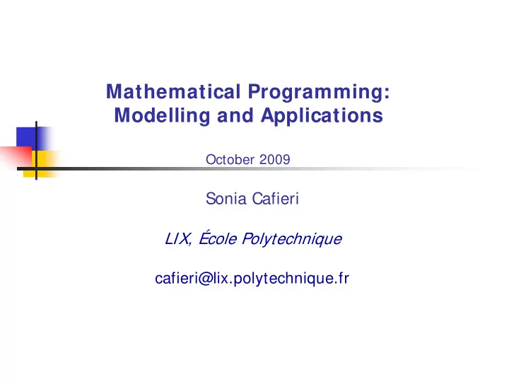 mathematical programming modelling and applications