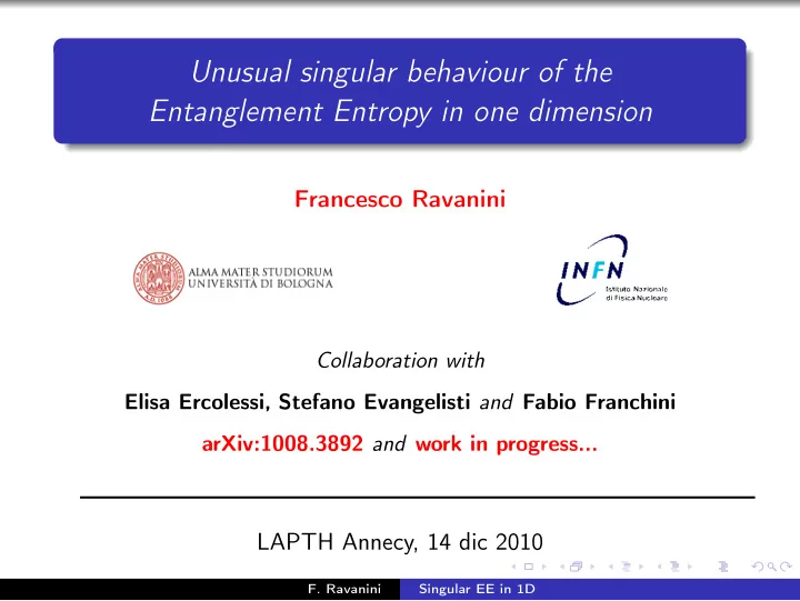 unusual singular behaviour of the entanglement entropy in