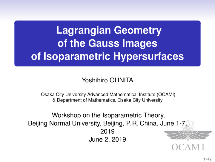 lagrangian geometry of the gauss images of isoparametric
