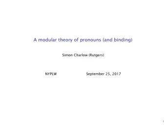 A modular theory of pronouns (and binding)  Simon Charlow (Rutgers)  NYPLW  September 25, 2017  1