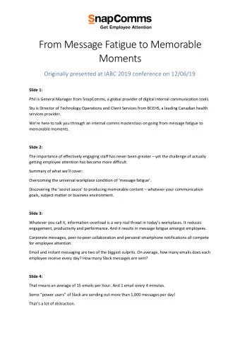 From Message Fatigue to Memorable Moments  Originally presented at IABC 2019 conference on 12/06/19