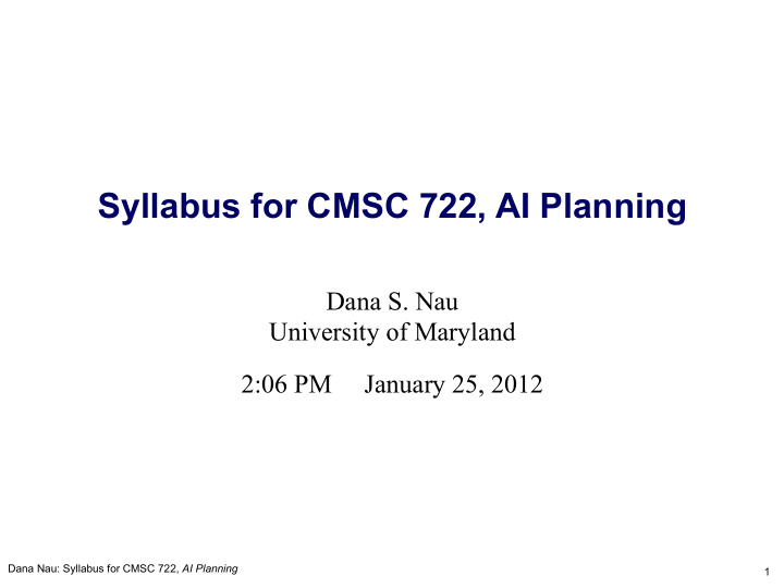 syllabus for cmsc 722 ai planning