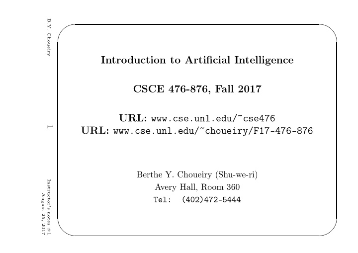 introduction to artificial intelligence csce 476 876 fall