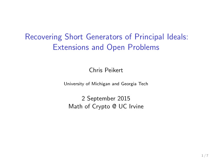 recovering short generators of principal ideals