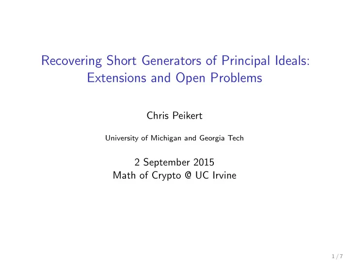 recovering short generators of principal ideals