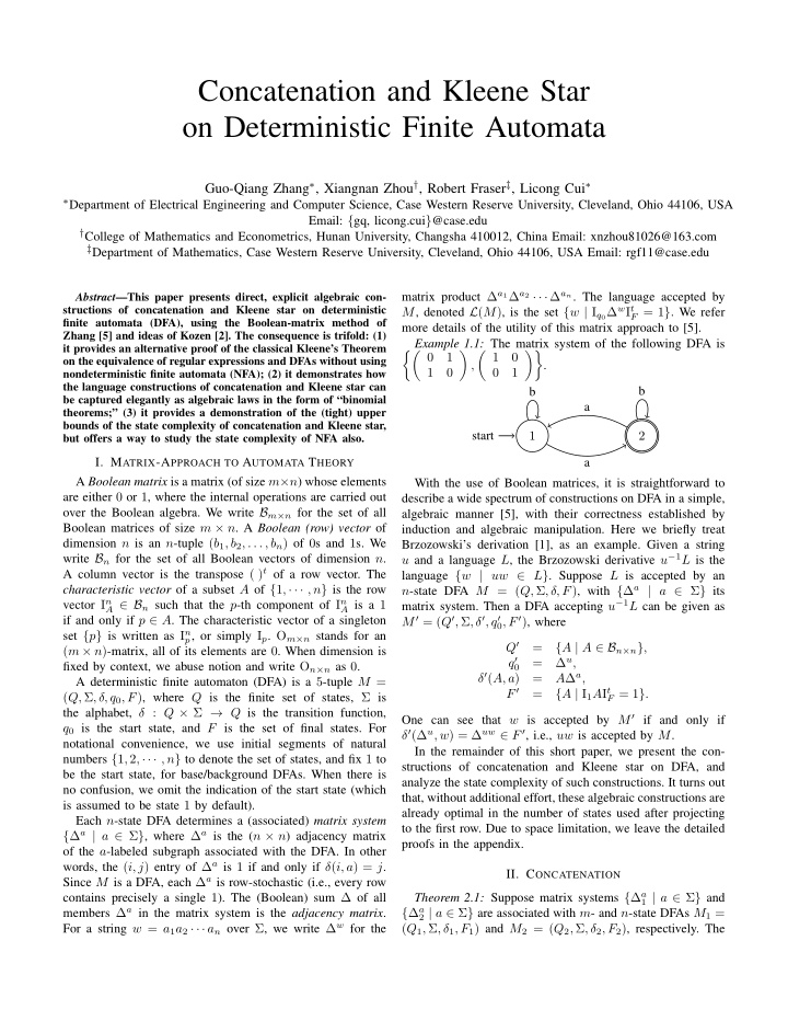 concatenation and kleene star on deterministic finite