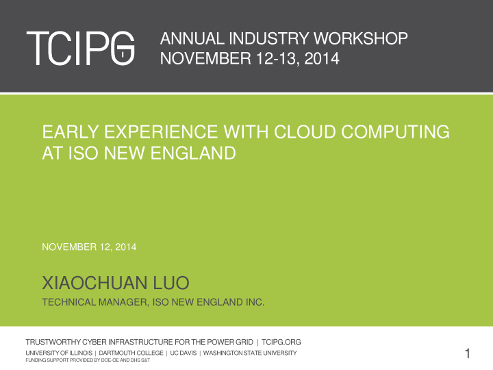 early experience with cloud computing at iso new england