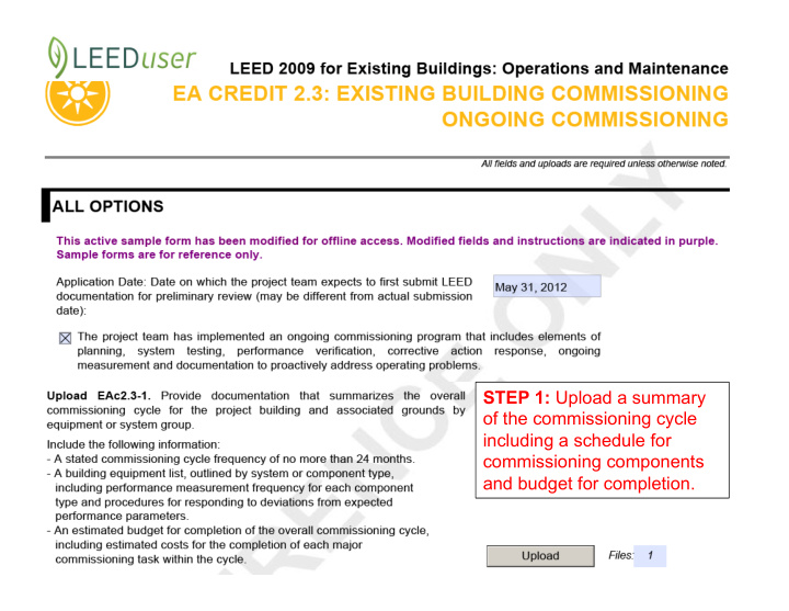 step 1 upload a summary of the commissioning cycle
